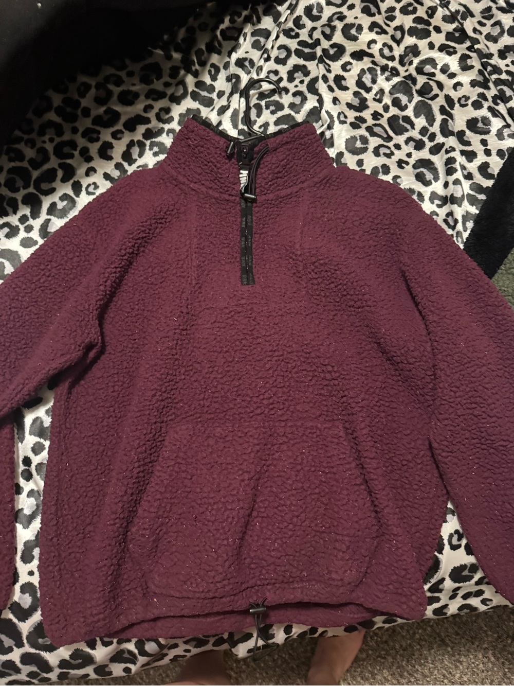 PINK Victoria's Secret Maroon Sherpa Half-Zip Pullover